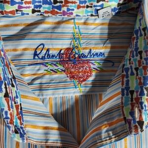 Robert Graham Mens XL Chess Themed Flip Cuff Multicolor Abstract Shirt